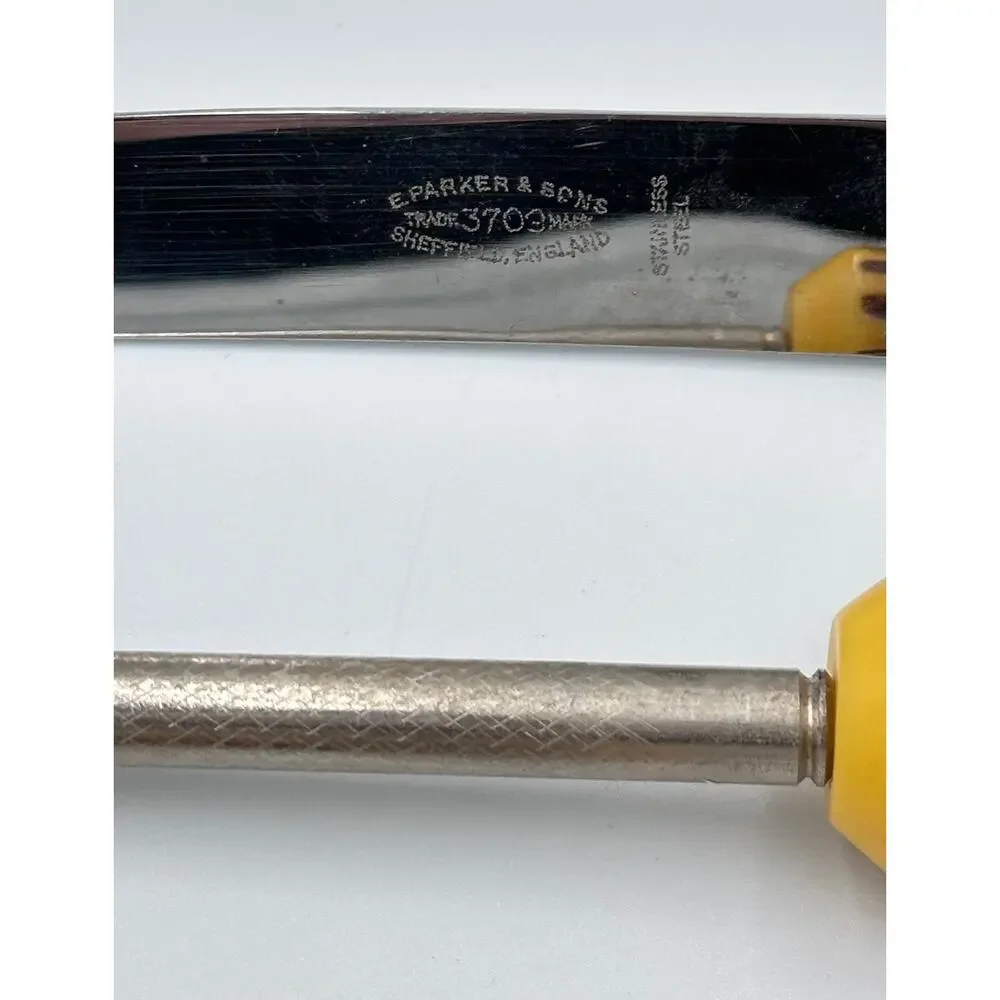 Vintage E. Parker & Sons Sheffield Faux Antler Bakelite 3pc Carving Knife Set
